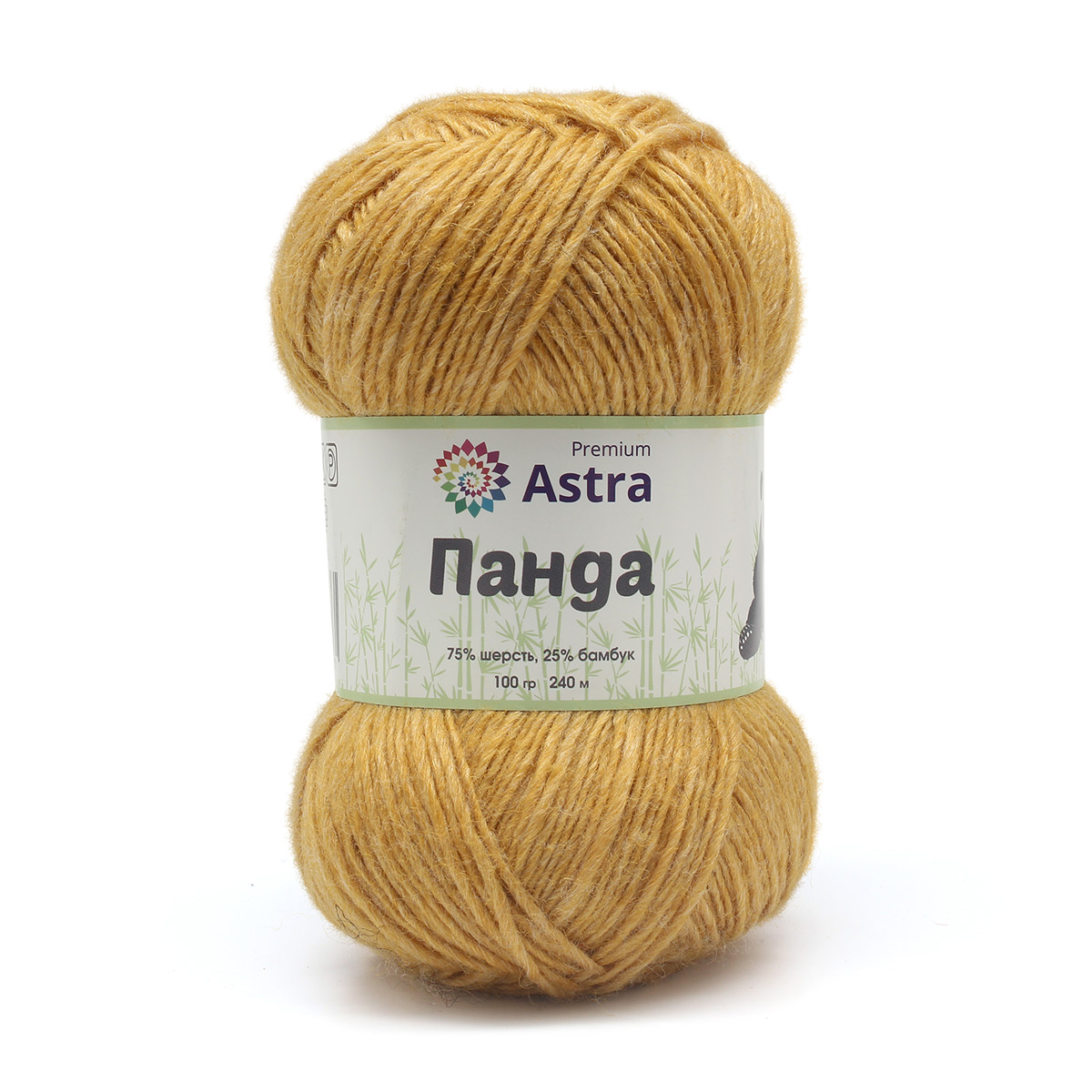 Пряжа "Панда" (Panda) - 75% шерсть, 25% бамбук - 100гр. / 240м охра