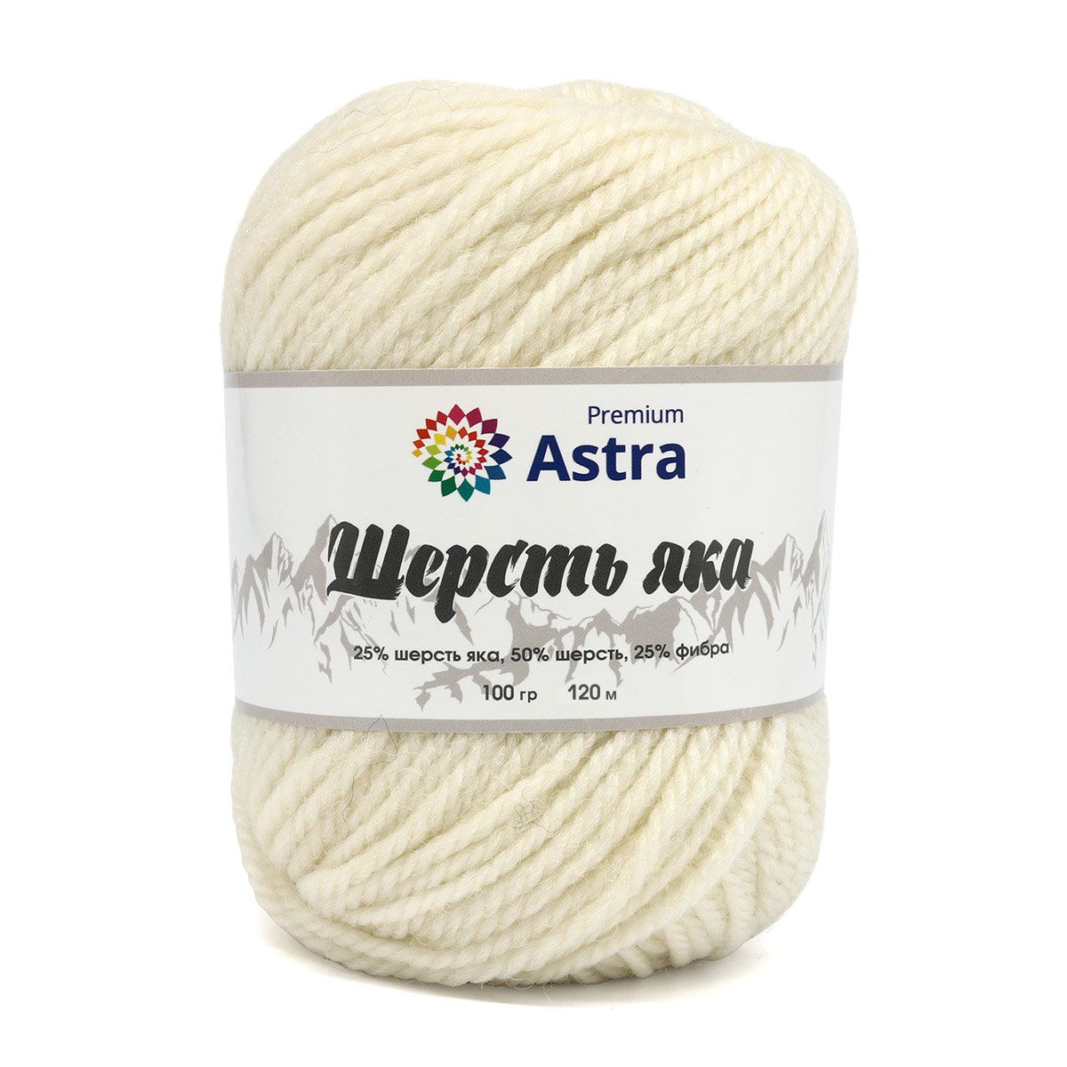 Пряжа "Шерсть яка" - 25% шерсть яка, 50% шерсть, 25% фибра - 100гр. / 120м (+/-5%) белый