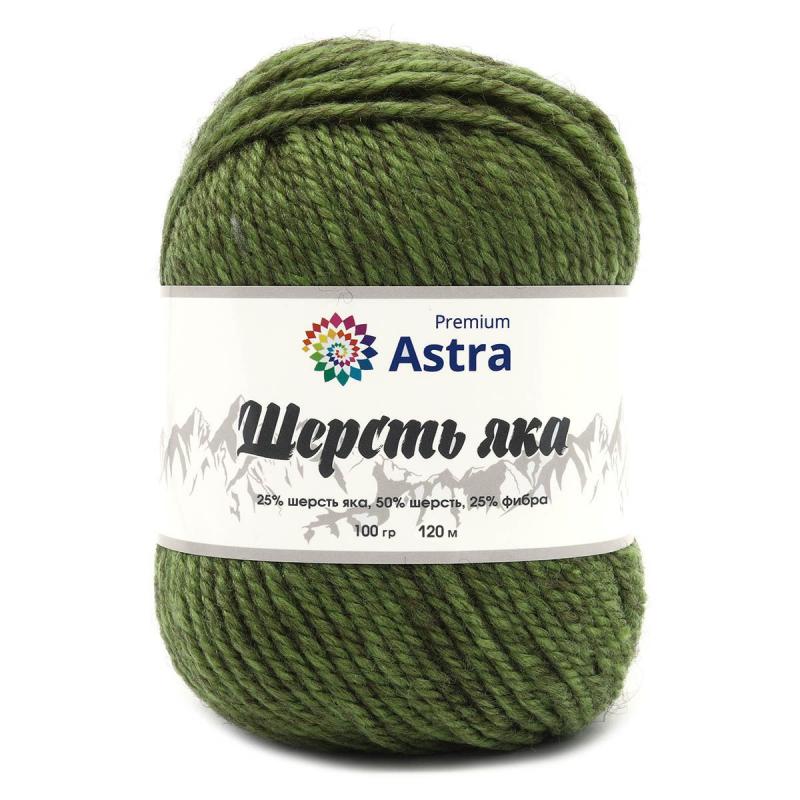 Пряжа "Шерсть яка" - 25% шерсть яка, 50% шерсть, 25% фибра - 100гр. / 120м (+/-5%) зеленый мох