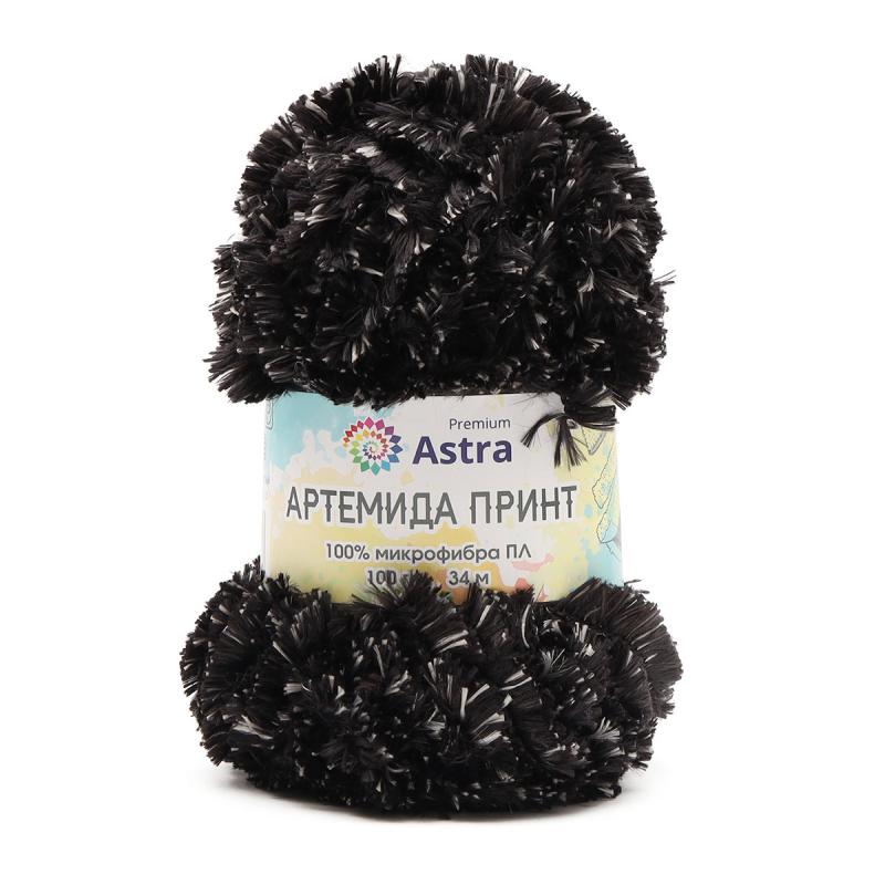 Пряжа Astra Premium 'Артемида Принт' 100гр 34м (100% микрофибра ПЛ) 02 черный/серый