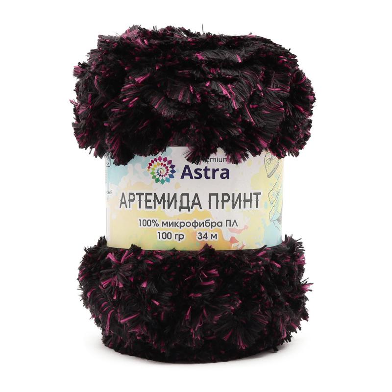 Пряжа Astra Premium 'Артемида Принт' 100гр 34м (100% микрофибра ПЛ) 04 черный/малиновый