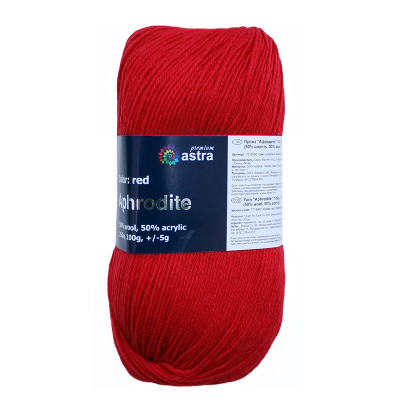 Пряжа "Афродита" - 50% шерсть, 50% акрил - 100гр. / 250м красный